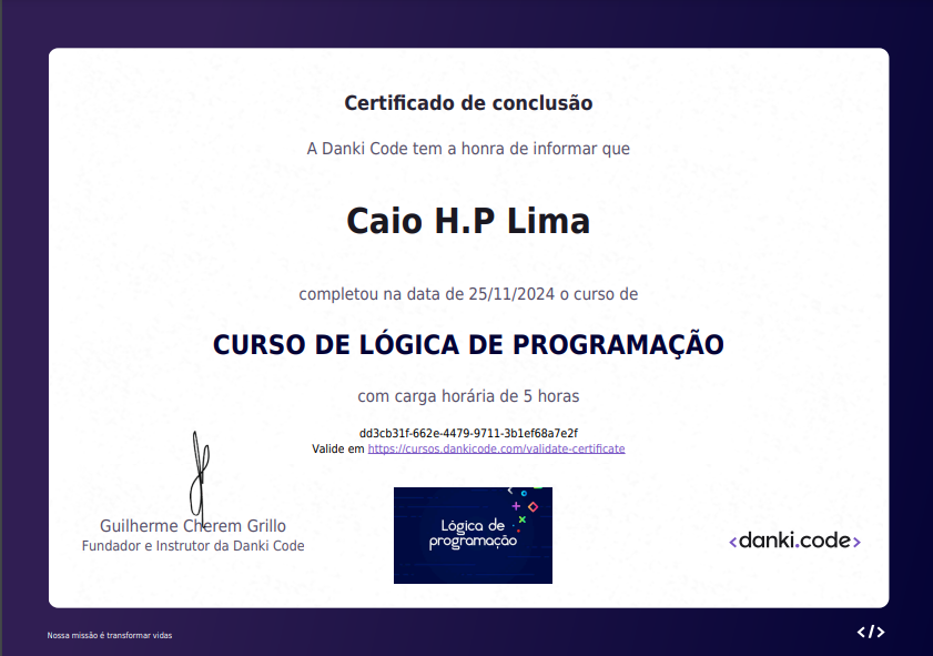 Certificado Lógica de Programação